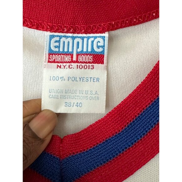 70s White Baseball Short Sleeve Ringer Tee Veterans Of Foreign Wars Athletic M - Picture 3 of 8